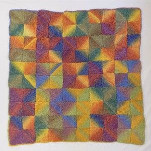 Modern Handmade Knit Muted Ombre Earthy Rainbow Throw Blanket 40x40 Cottage Core